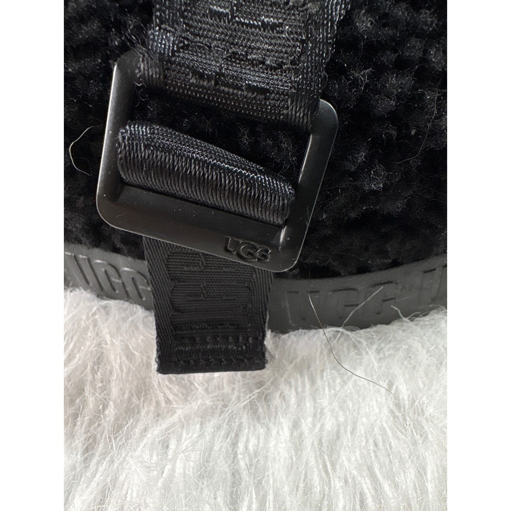 UGG Fluffita‎ Black Curly Sheepskin Platform Slide Sandals Womens Buckle Strap - Picture 4 of 8